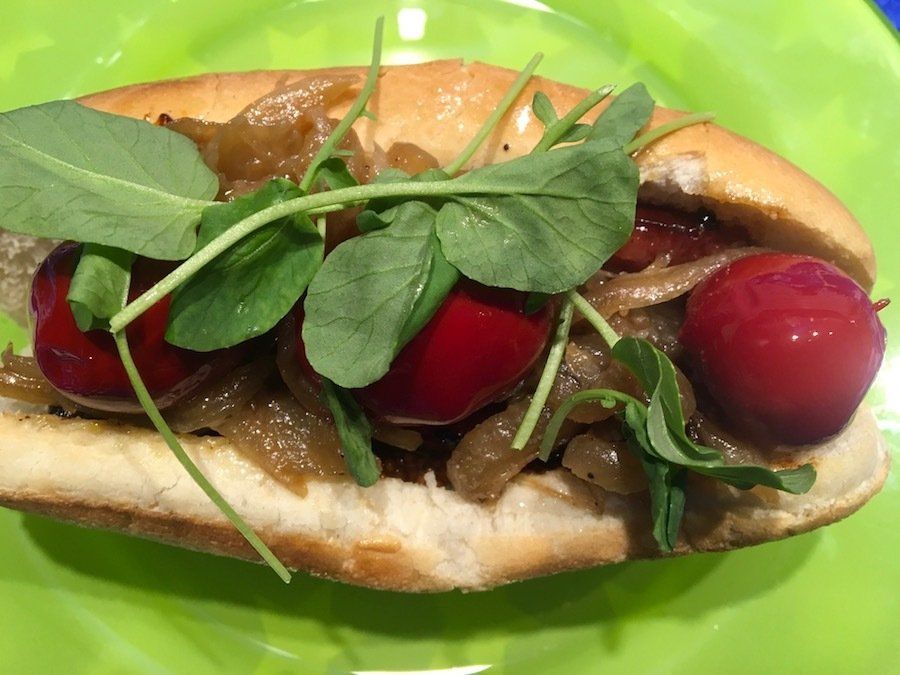 Pan Fried Kielbasa Dogs with Beer Onions